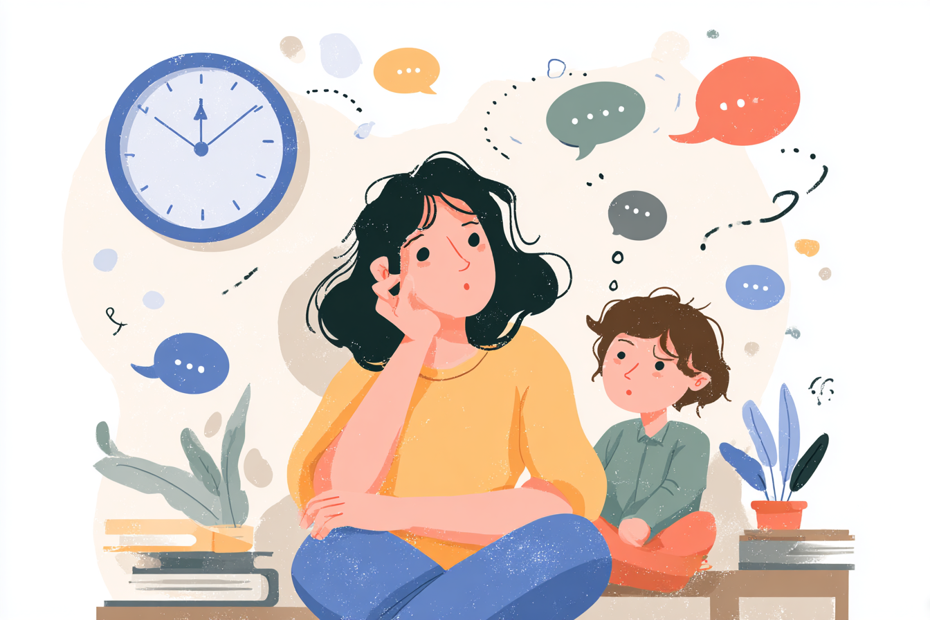 Busy parent and child trying to talk