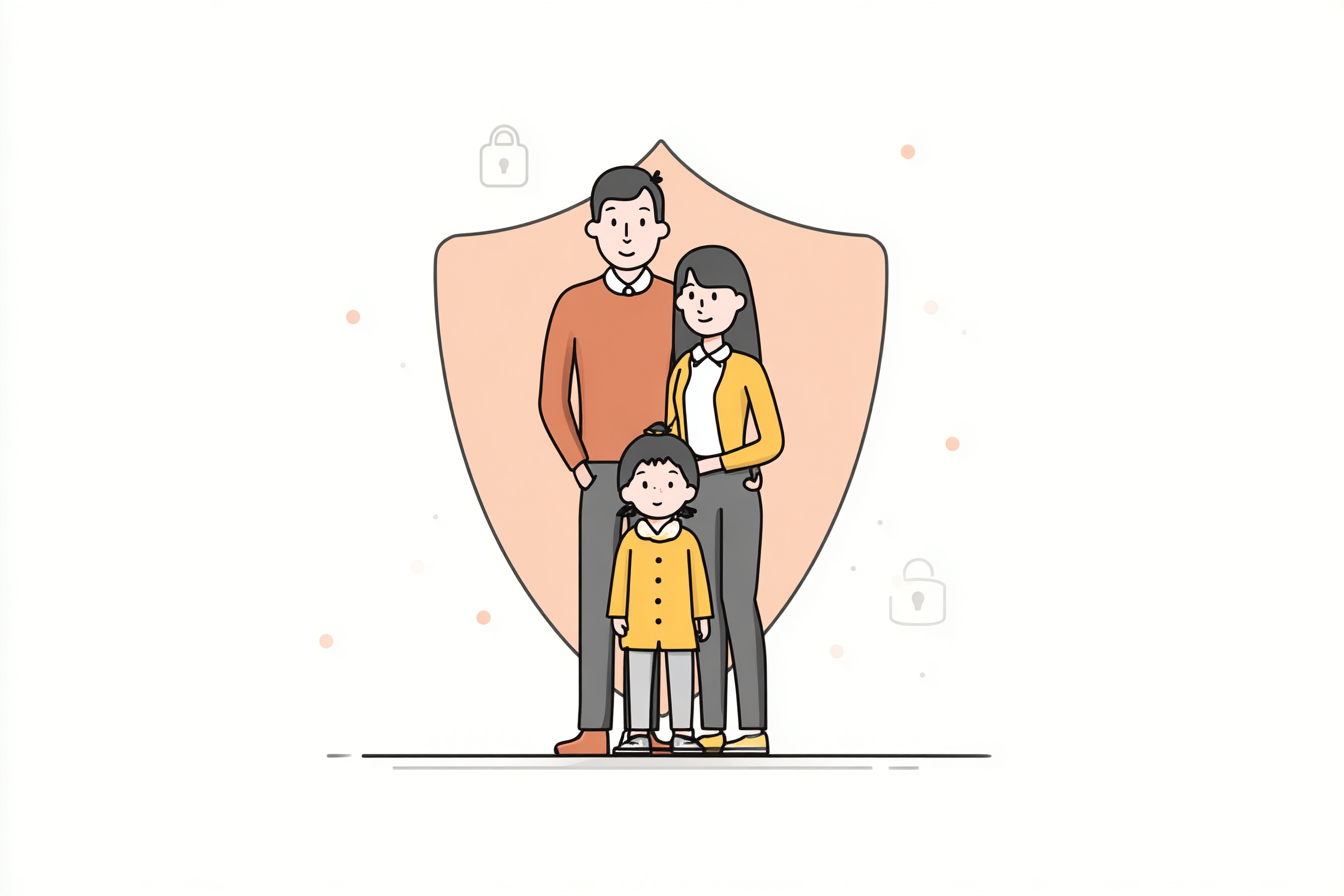 Family inside a protective shield illustration
